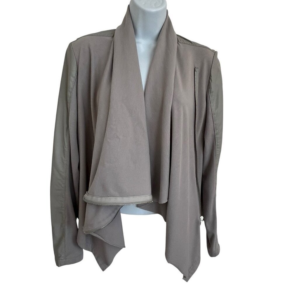Blank NYC Womens Gray Asymmetrical Full Zip Drape Moto Jacket Faux Leather Small - Picture 7 of 16